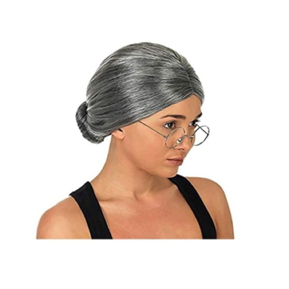 NEW Granny Wig 100 Days of School Hair Gray Hair Wig for Women kids + glasses